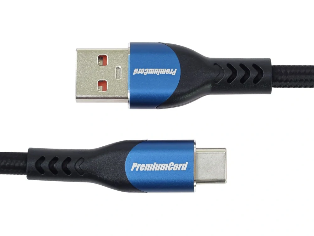 PremiumCord Super fast charging 5A kabel USB-C - USB 2.0 A bavlněný oplet 0,5m