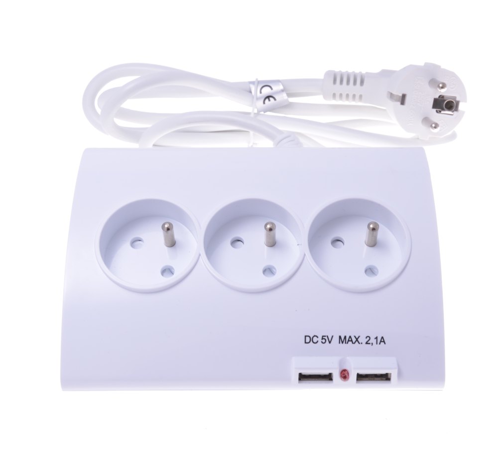 PremiumCord Prodlužovací přívod 230V 1,5m 5zásuvek+vypínač+2x USB 2A