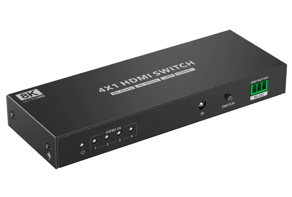 PremiumCord HDMI switch 4:1 s podporou rozlišení 8K@60Hz,4K@120Hz, 1080P, HDR, s ovládáním tlačítkem a dálkovým ovladačem