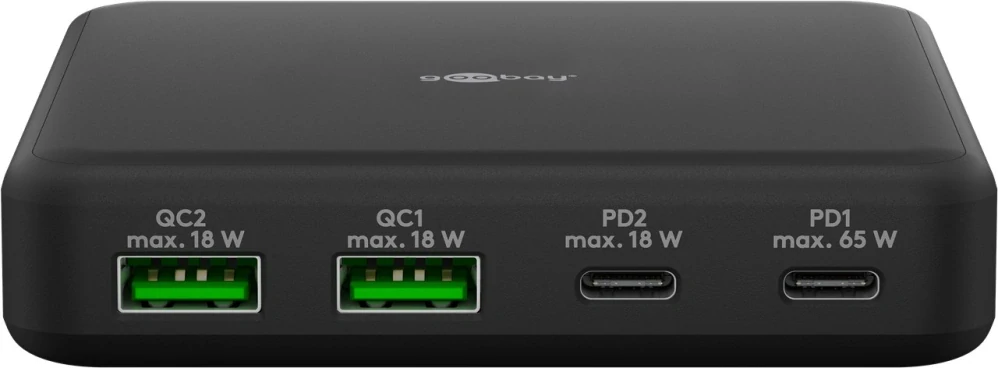 goobay nabíječka USB-C™ PD GaN (65 W)  2x USB-C (Power Delivery) a 2x USB-A (Quick Charge 3.0)