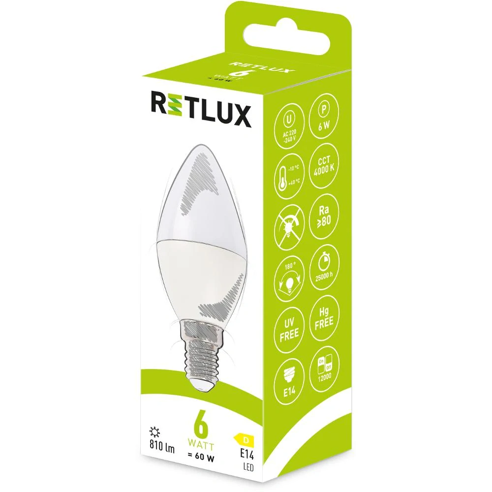 RLL 627 C37 E14 candle 6W CW D RETLUX