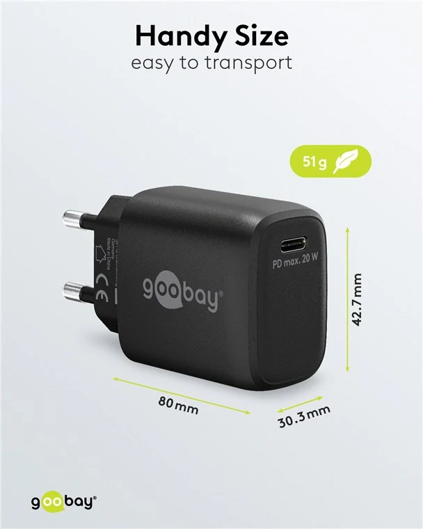 goobay Napájecí a nabíjecí adaptér 230V na USB-C PD (QUICK charge) 20W, černá
