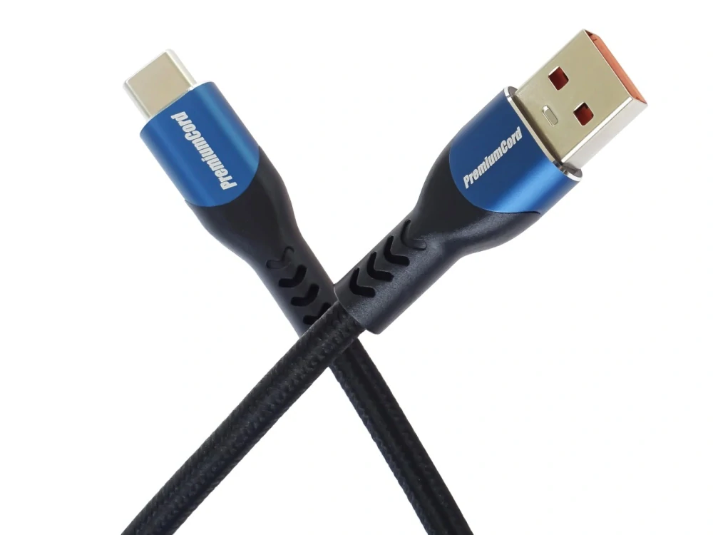 PremiumCord Super fast charging 5A kabel USB-C - USB 2.0 A bavlněný oplet 0,5m
