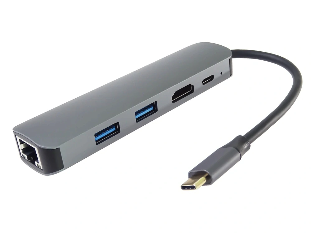 PremiumCord USB-C na HDMI + 2x USB3.2 + PD 100W+ RJ45 10/100/1000Mbps adaptér