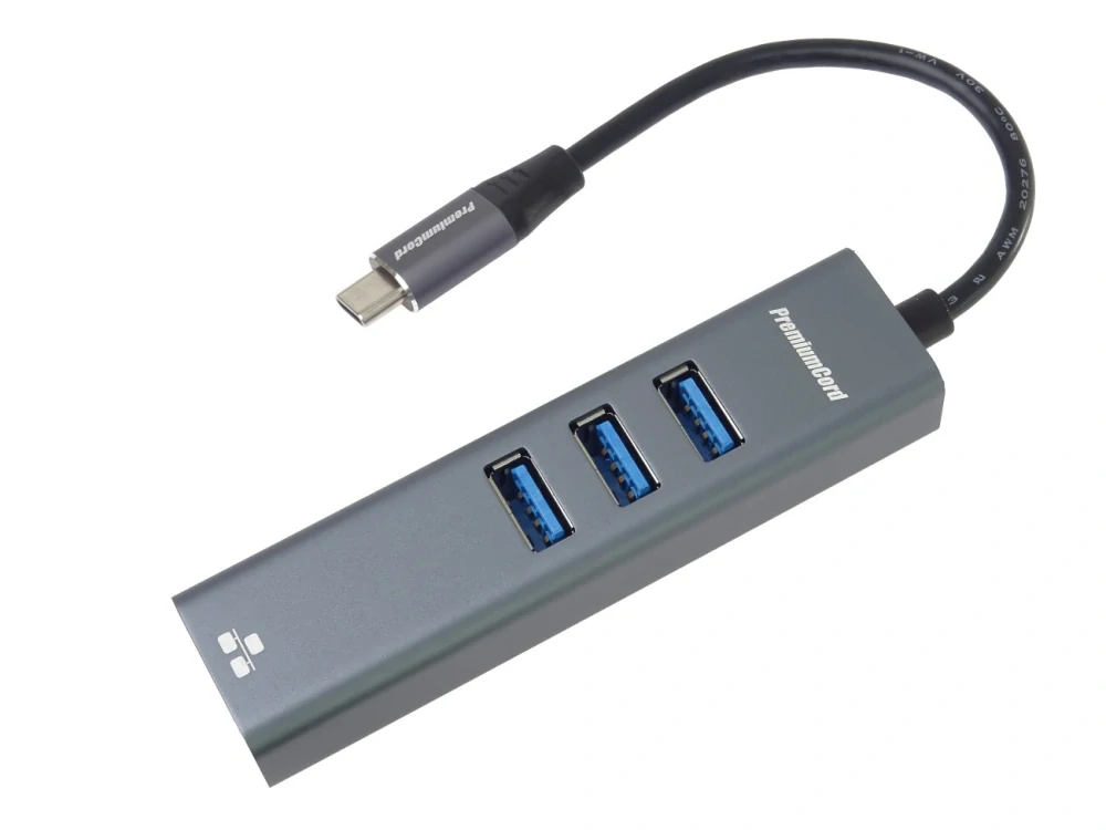 PremiumCord Adapter USB-C na Gigabit 10/100/1000Mbps + 3x USB3.2 konektor