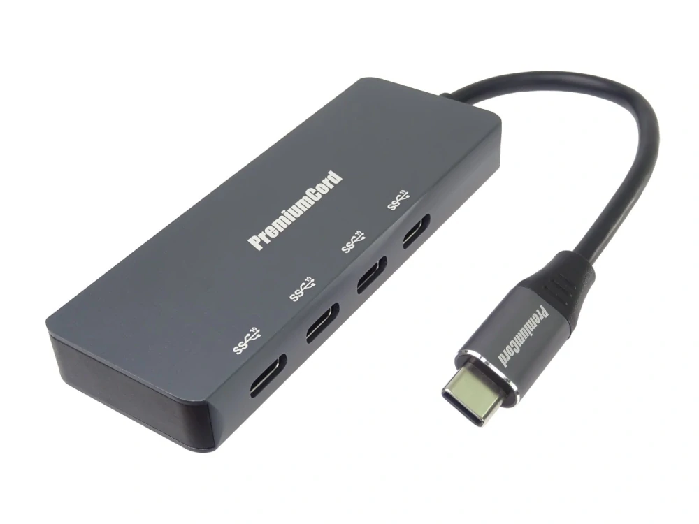 PremiumCord 10G SuperSpeed Hub USB-C na 4x USB 3.2 C Aluminum