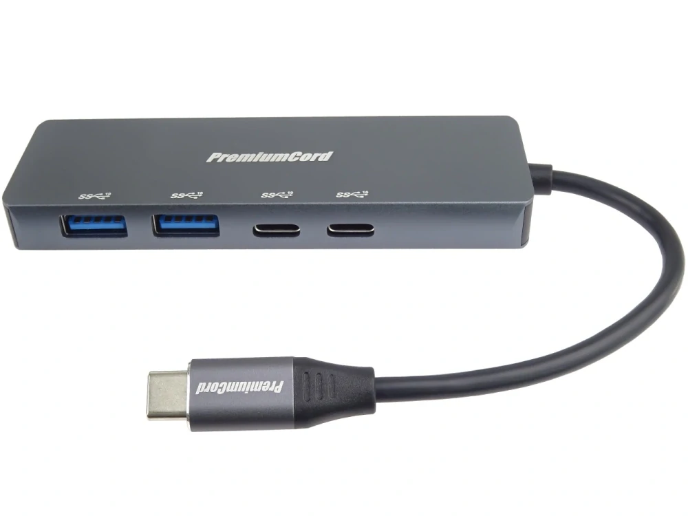 PremiumCord 10G SuperSpeed Hub USB-C na 2x USB 3.2 C +2x USB 3.2 A, Aluminum