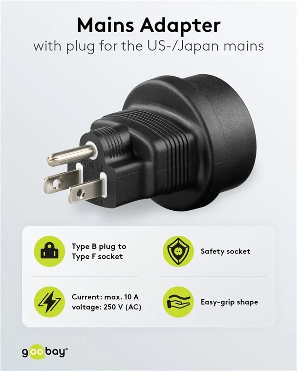 goobay Cestovní adaptér Evropa do USA/Japonska, černý