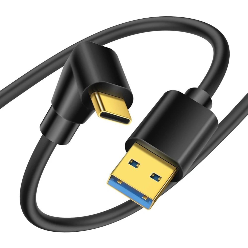 PremiumCord Kabel USB typ C/M zahnutý konektor 90° - USB 3.0 A/M, rychlé nabíjení 3A, 50cm