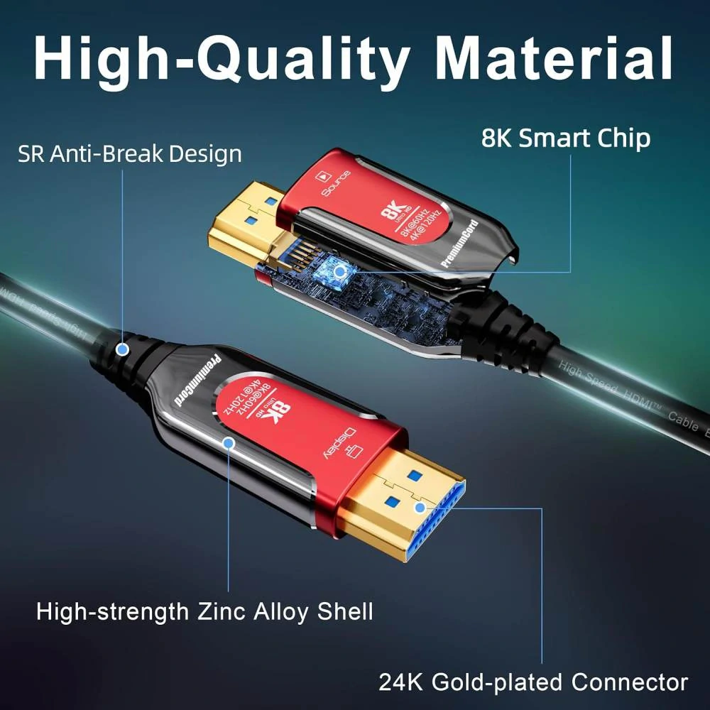 PremiumCord Ultra High Speed HDMI 2.1 optický fiber kabel 8K@60Hz,zlacené 7m
