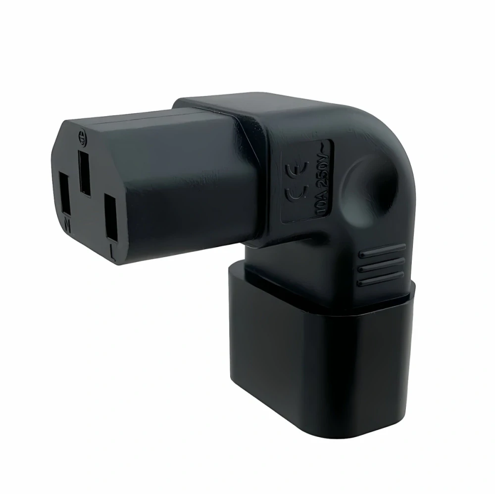 Adaptér vertikálně úhlový IEC C13 female na IEC C14 male, napětí 230V, max.proud 10A