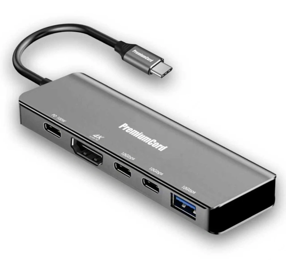 PremiumCord USB-C na 4K@60Hz HDMI + 10G USB3.2 A + 10G 2x USB-C + PD(power delivery) adaptér