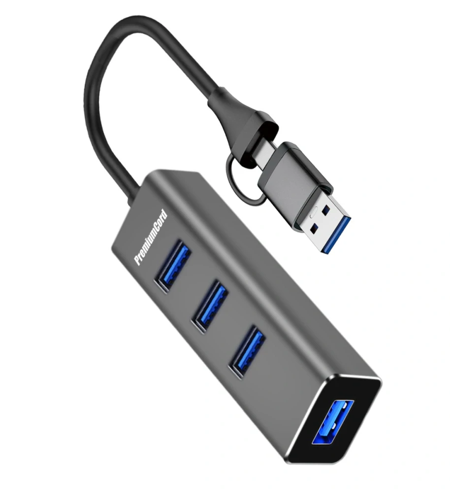 PremiumCord 5G SuperSpeed USB3.2 Hub USB-C a USB-A na 4x USB-A 3.2 Gen 1