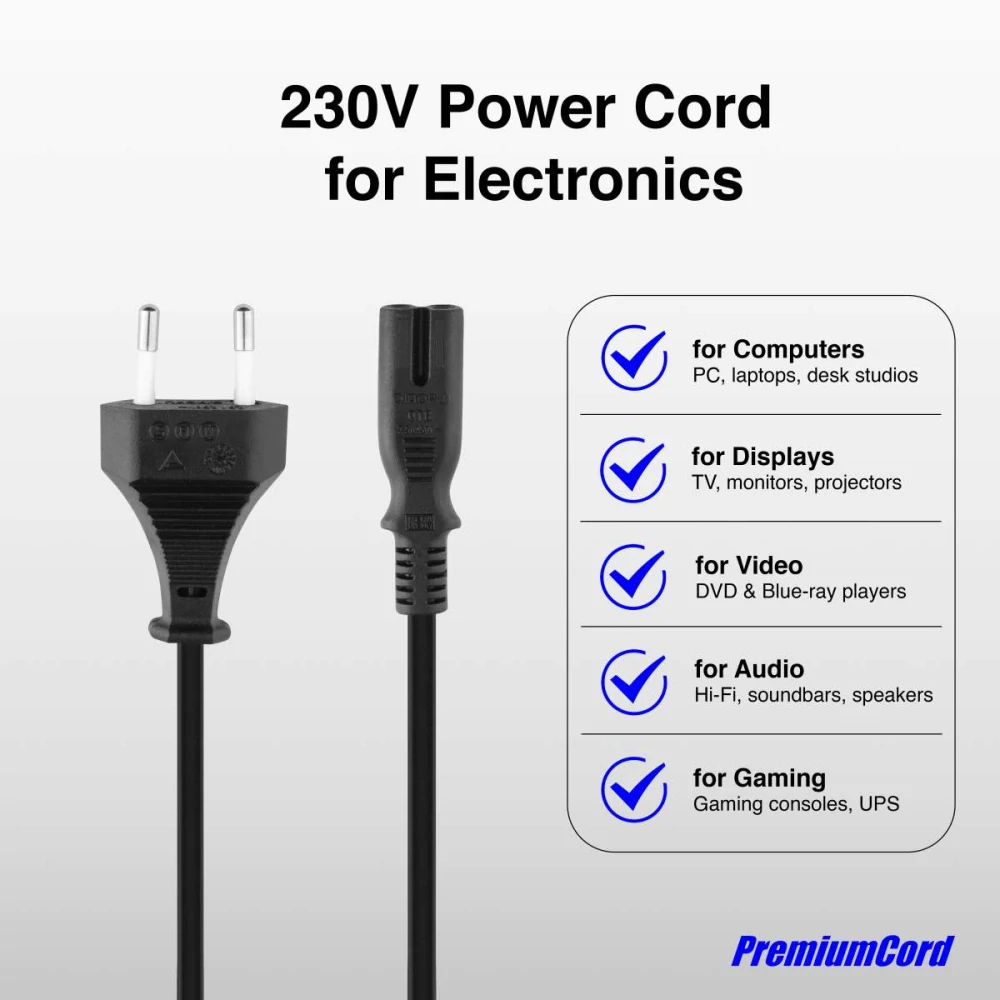 PremiumCord Kabel síťový 230V k magnetofonu 7m