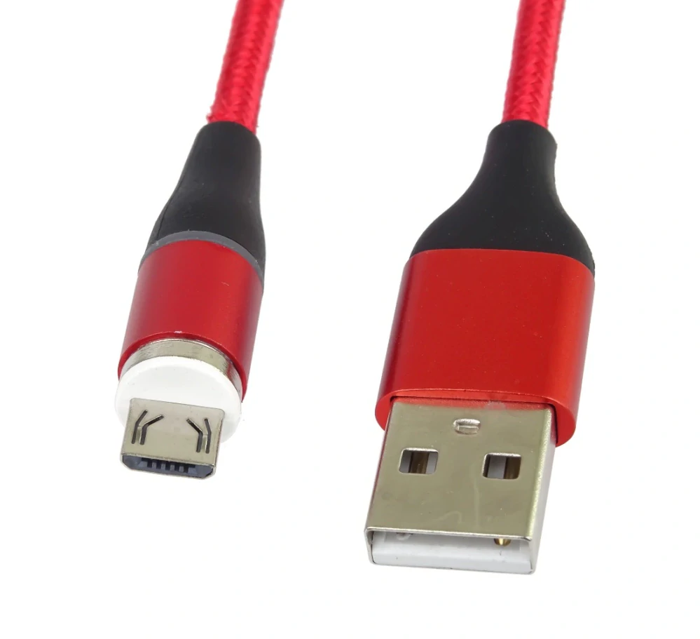 PremiumCord Magnetický micro USB a USB-C nabíjecí a datový kabel 1m, červený