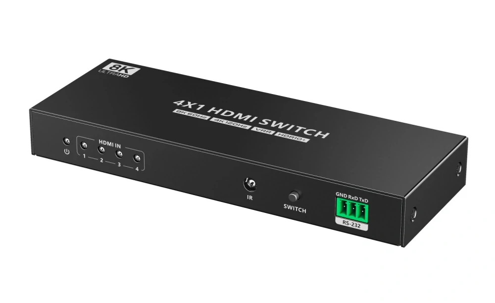PremiumCord HDMI switch 4:1 s podporou rozlišení 8K@60Hz,4K@120Hz, 1080P, HDR, s ovládáním tlačítkem a dálkovým ovladačem