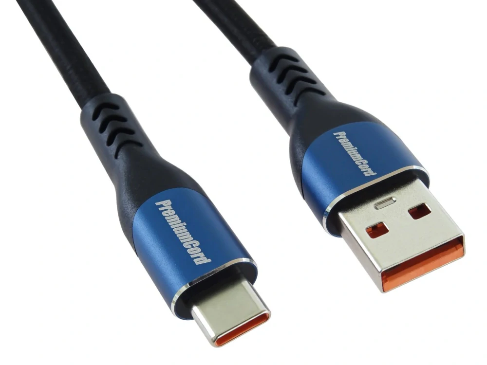 PremiumCord Super fast charging 5A kabel USB-C - USB 2.0 A bavlněný oplet 0,5m