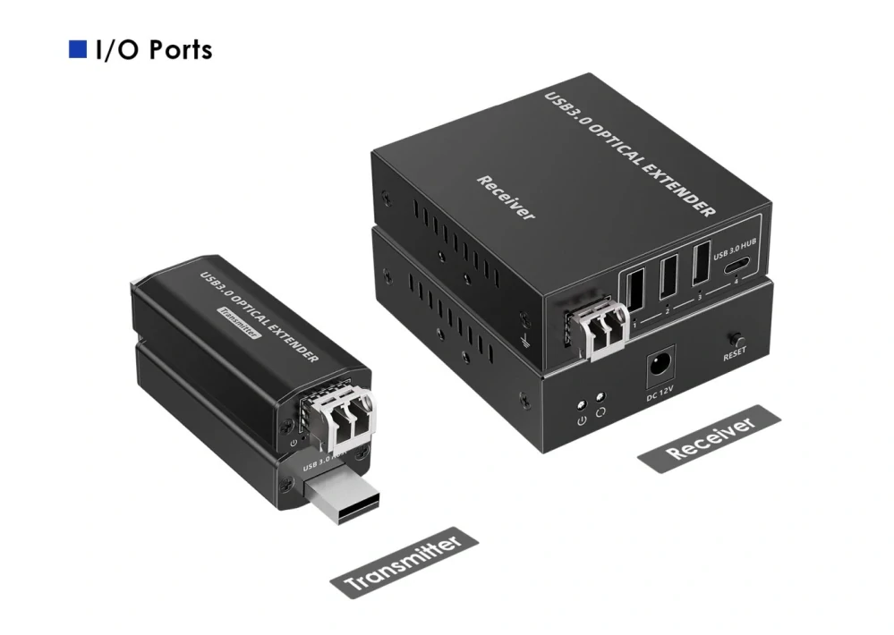 PremiumCord USB 3.2  5Gbps Super-speed 4-portový 150m Multi-mode optický extender