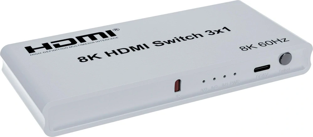 PremiumCord 8K@60Hz, 4K@144Hz HDMI switch 3:1 s dálkovým ovladačem