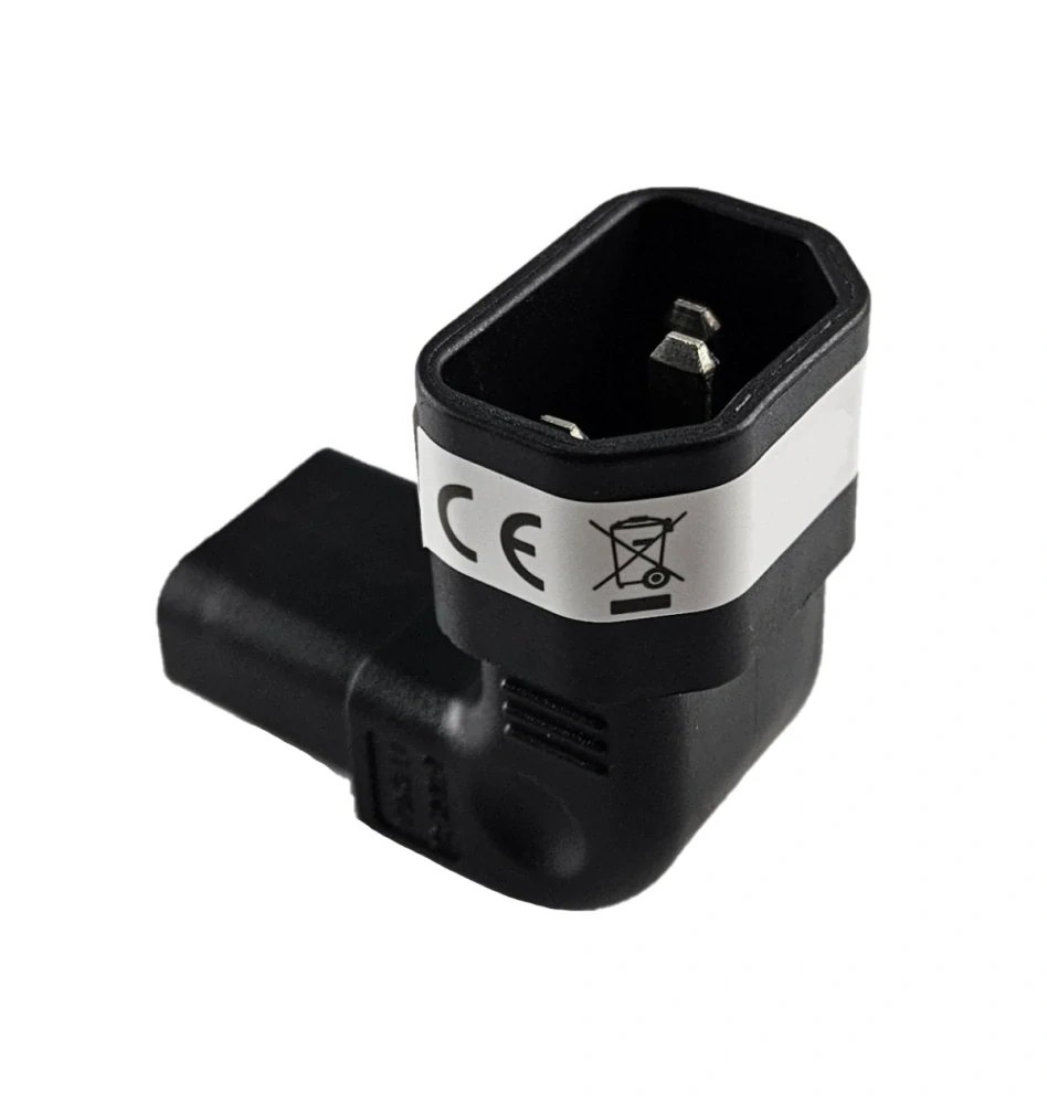 Adaptér vertikálně úhlový IEC C13 female na IEC C14 male, napětí 230V, max.proud 10A