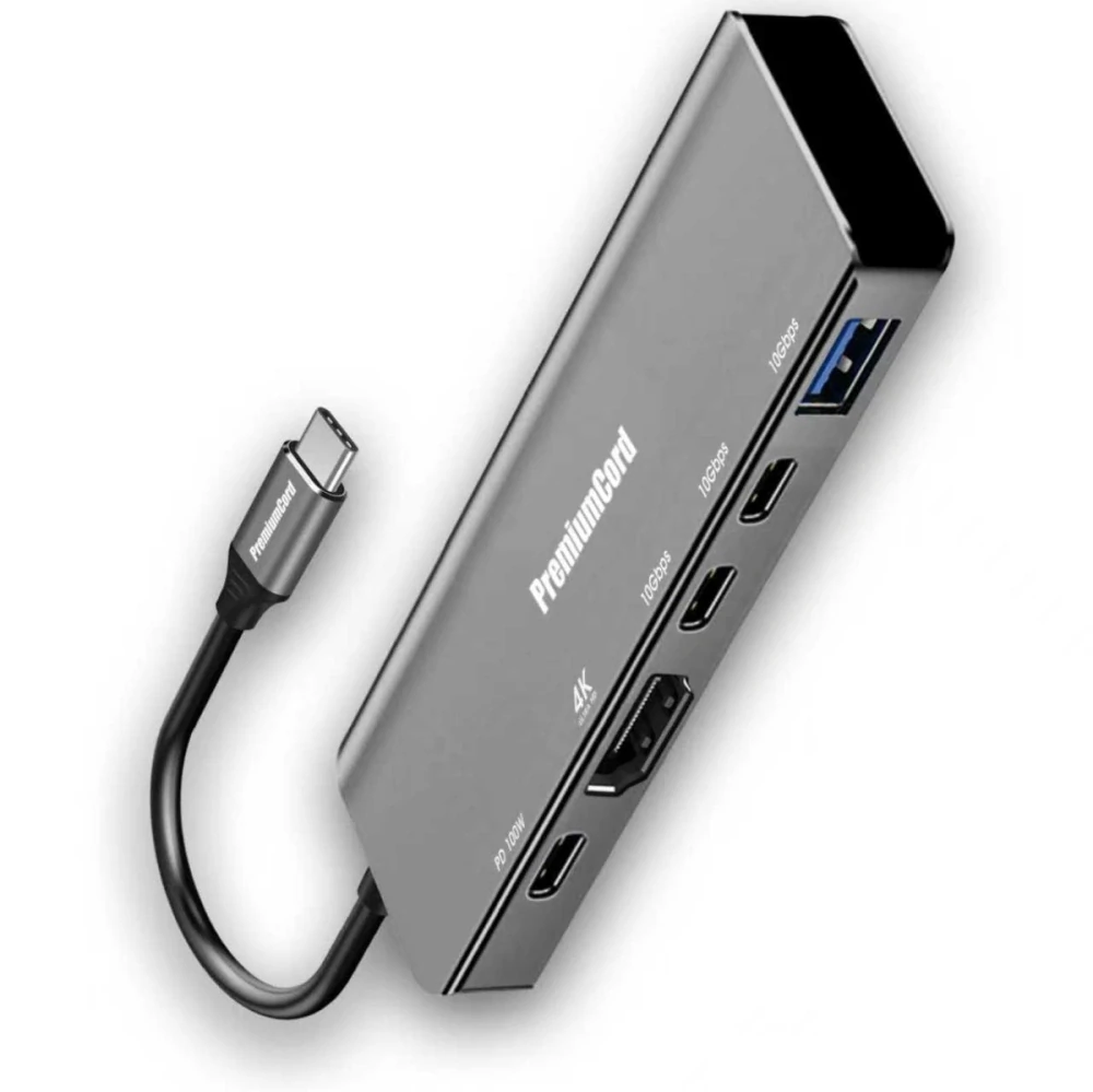 PremiumCord USB-C na 4K@60Hz HDMI + 10G USB3.2 A + 10G 2x USB-C + PD(power delivery) adaptér