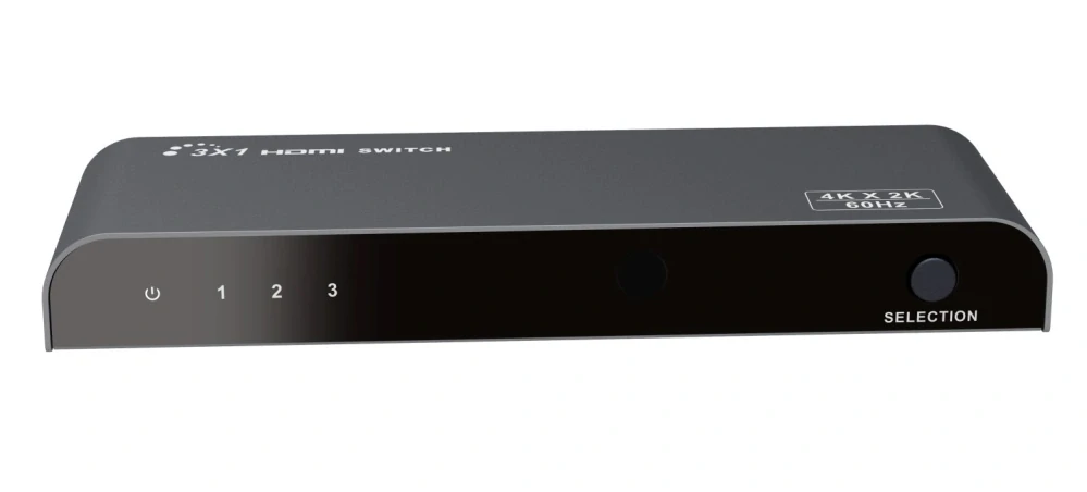 PremiumCord 4Kx2K@60Hz HDMI switch 3:1 kovový s dálkovým ovladačem a napájecím adaptérem
