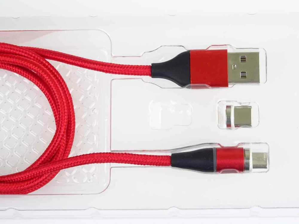 PremiumCord Magnetický micro USB a USB-C nabíjecí a datový kabel 1m, červený