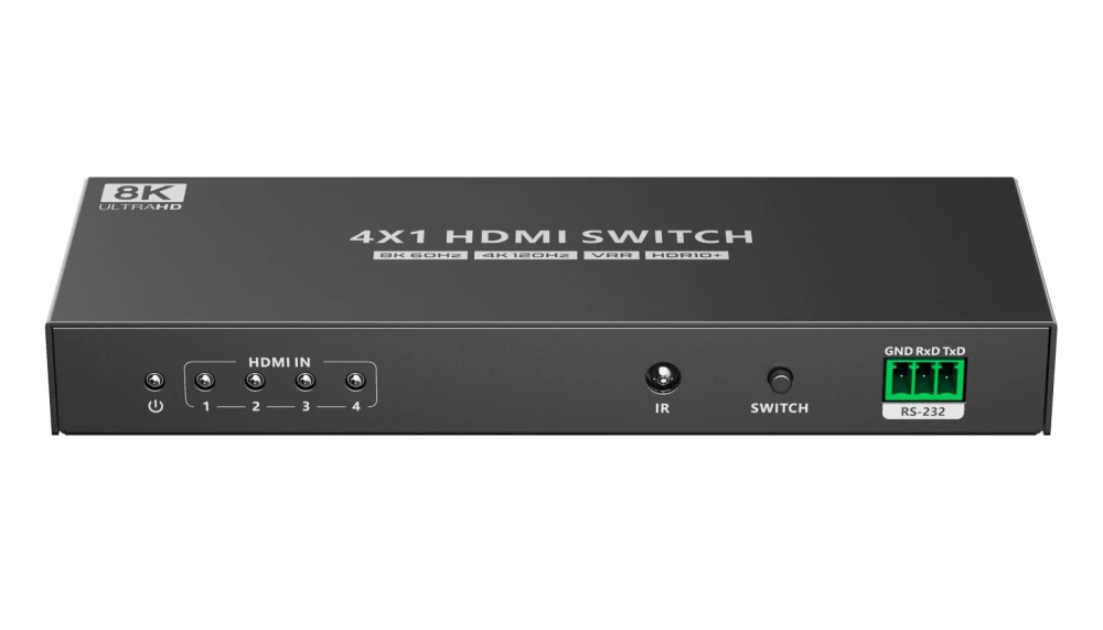 PremiumCord HDMI switch 4:1 s podporou rozlišení 8K@60Hz,4K@120Hz, 1080P, HDR, s ovládáním tlačítkem a dálkovým ovladačem