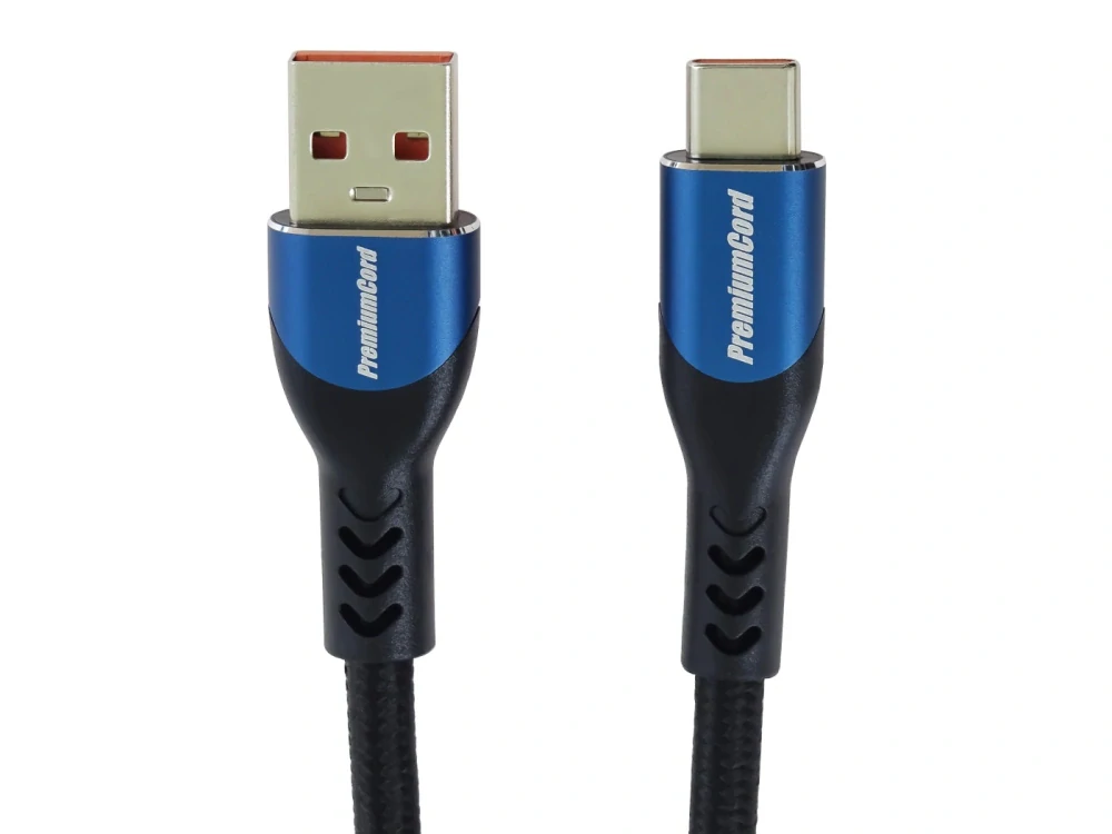 PremiumCord Super fast charging 5A kabel USB-C - USB 2.0 A bavlněný oplet 0,5m