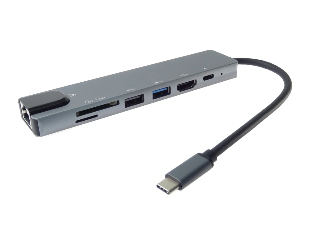 PremiumCord USB-C na HDMI + USB3.0 + USB2.0 + PD + SD/TF + RJ45 adaptér