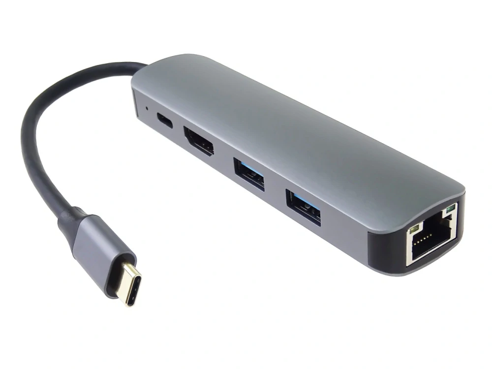 PremiumCord USB-C na HDMI + 2x USB3.2 + PD 100W+ RJ45 10/100/1000Mbps adaptér
