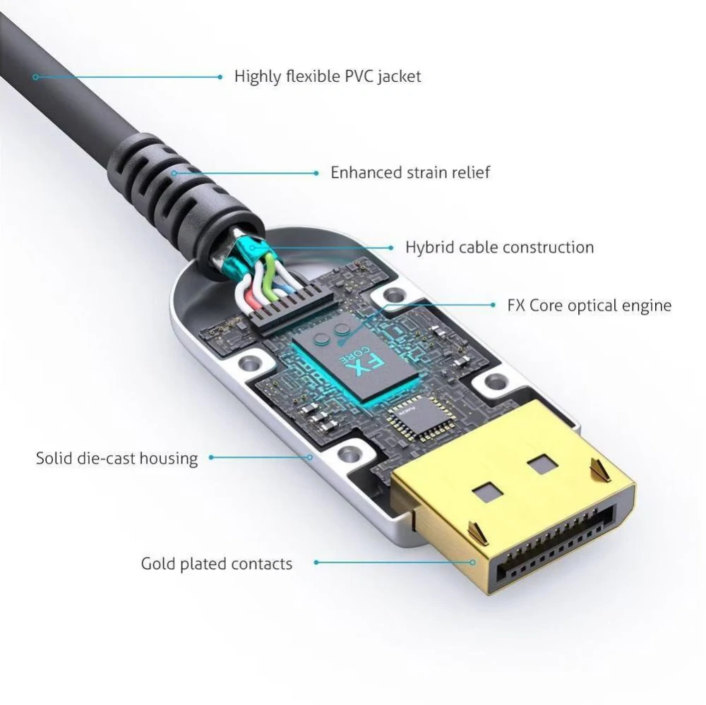 PremiumCord 8K Optický DisplayPort 1.4 přípojný kabel M/M, zlacené konekt. 25m