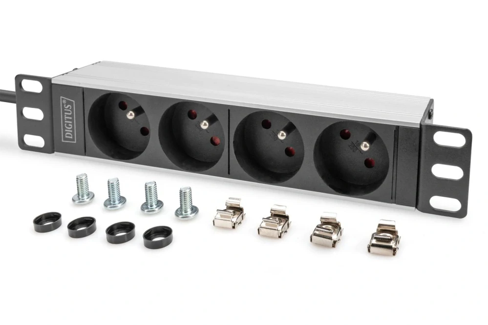 DIGITUS Panel napájecí do 10" racku, zásuvka s kolíkem 4x250V, 1U