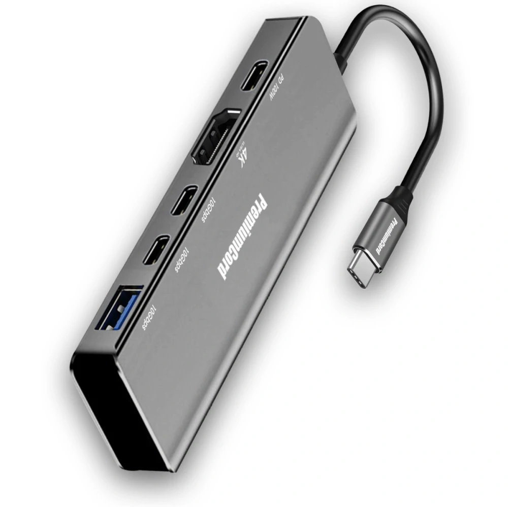 PremiumCord USB-C na 4K@60Hz HDMI + 10G USB3.2 A + 10G 2x USB-C + PD(power delivery) adaptér