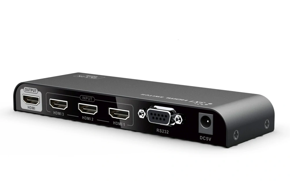 PremiumCord 4Kx2K@60Hz HDMI switch 3:1 kovový s dálkovým ovladačem a napájecím adaptérem