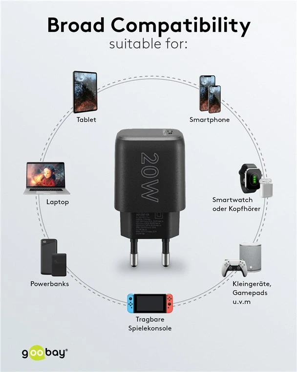 goobay Napájecí a nabíjecí adaptér 230V na USB-C PD (QUICK charge) 20W, černá