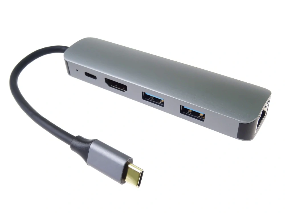 PremiumCord USB-C na HDMI + 2x USB3.2 + PD 100W+ RJ45 10/100/1000Mbps adaptér