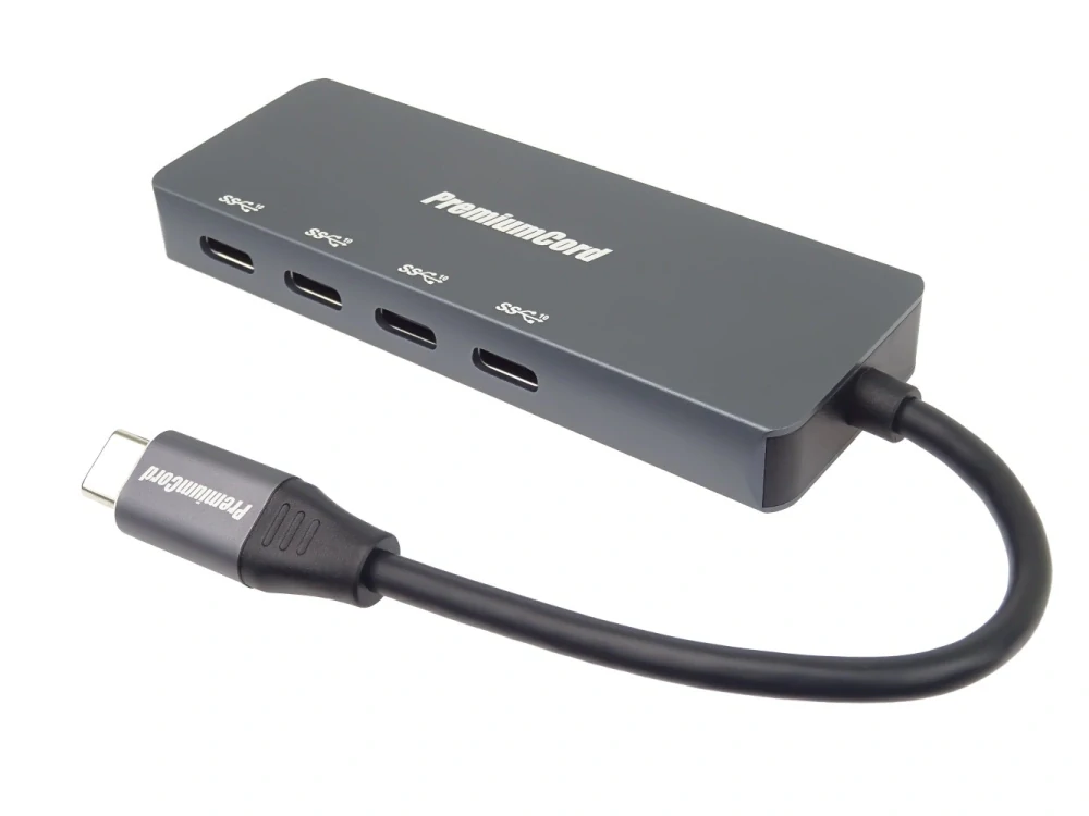 PremiumCord 10G SuperSpeed Hub USB-C na 4x USB 3.2 C Aluminum