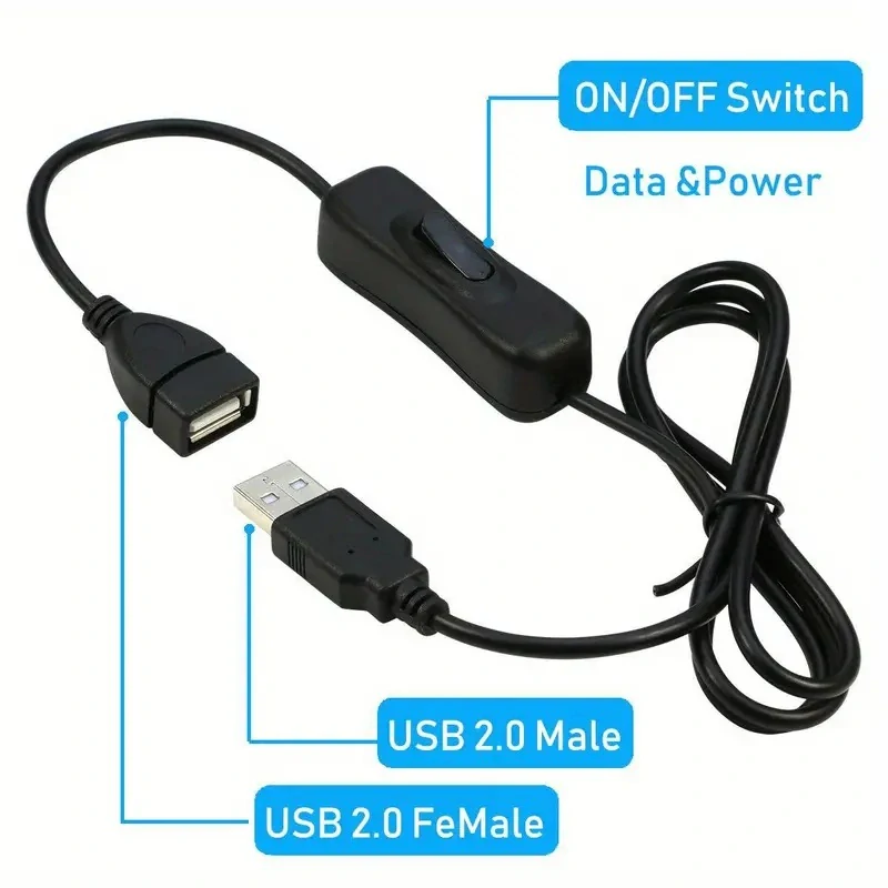 PremiumCord USB 2.0 kabel prodlužovací s vypínačem, A male- A female,1m černá