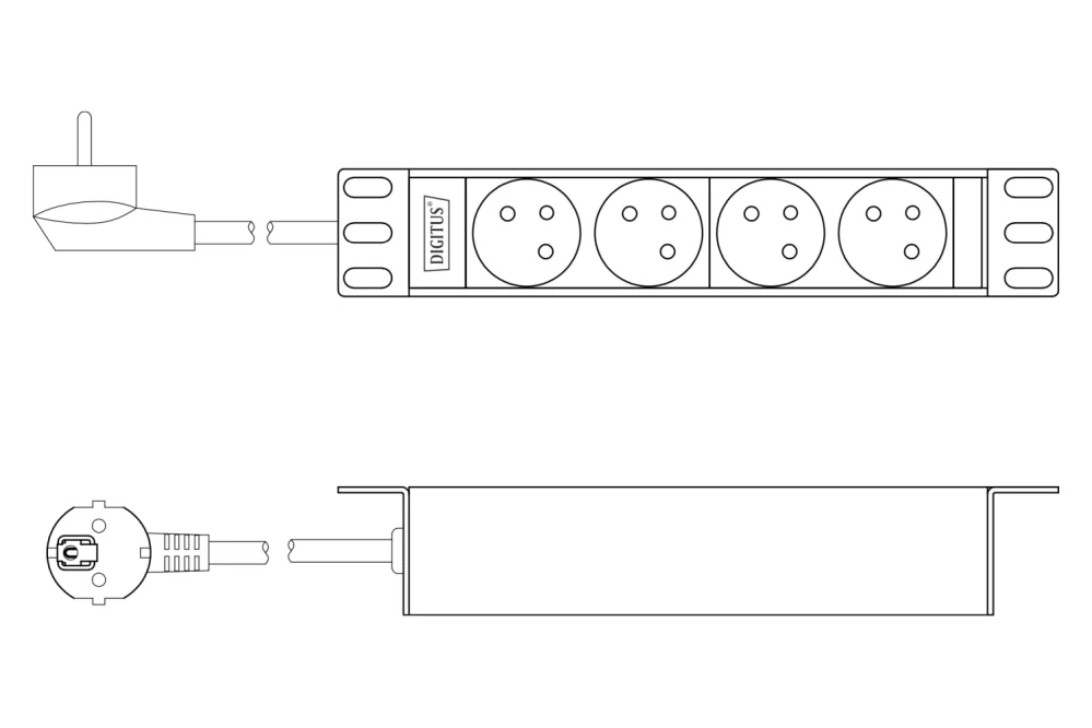 DIGITUS Panel napájecí do 10" racku, zásuvka s kolíkem 4x250V, 1U