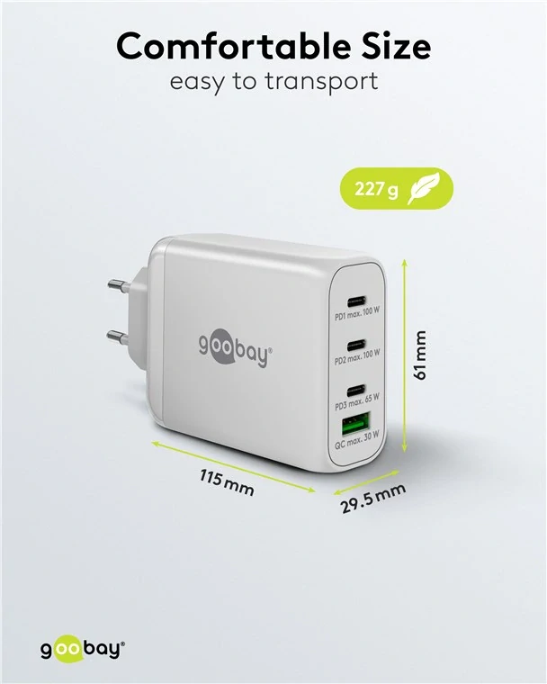 goobay Napájecí rychlonabíječka USB-C™ PD GaN (100 W) bílá 3x porty USB-C™ (Power Delivery) a 1x port USB-A