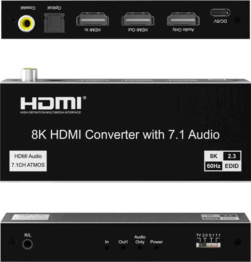 PremiumCord 8K@60Hz Audio Extractor HDR,výstupy: stereo jack, SPDIF, RCA, HDMI
