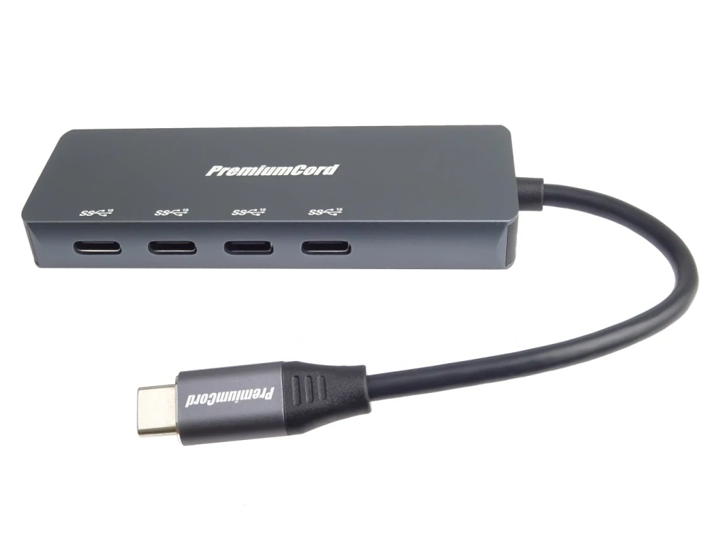 PremiumCord 10G SuperSpeed Hub USB-C na 4x USB 3.2 C Aluminum