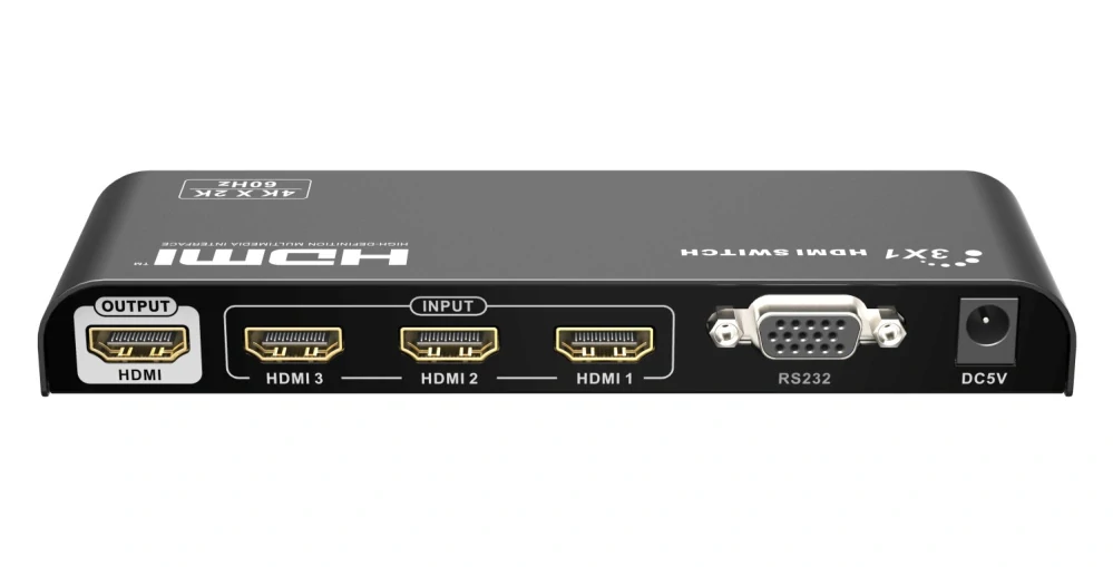PremiumCord 4Kx2K@60Hz HDMI switch 3:1 kovový s dálkovým ovladačem a napájecím adaptérem