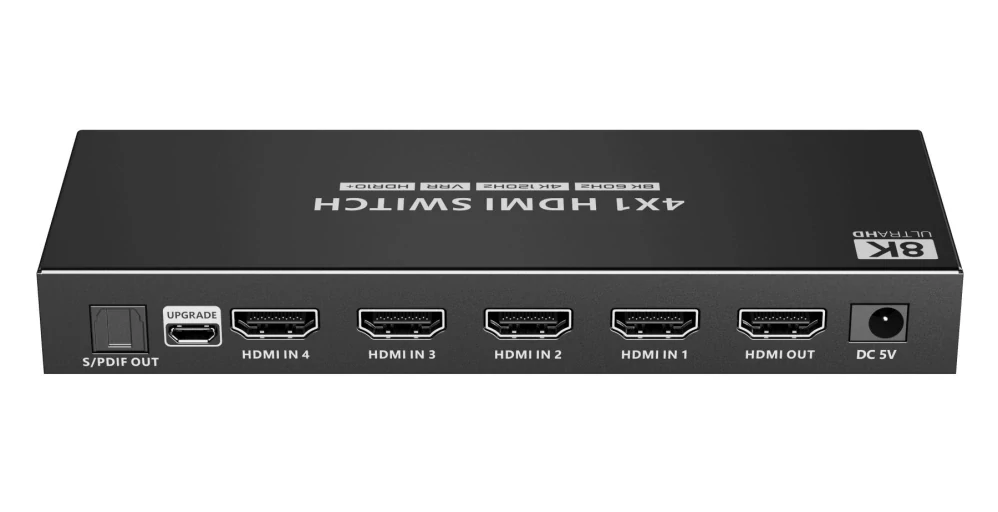 PremiumCord HDMI switch 4:1 s podporou rozlišení 8K@60Hz,4K@120Hz, 1080P, HDR, s ovládáním tlačítkem a dálkovým ovladačem