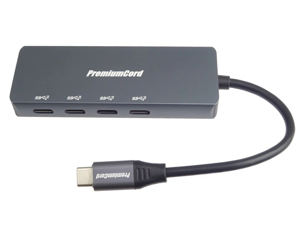 PremiumCord 10G SuperSpeed Hub USB-C na 4x USB 3.2 C Aluminum