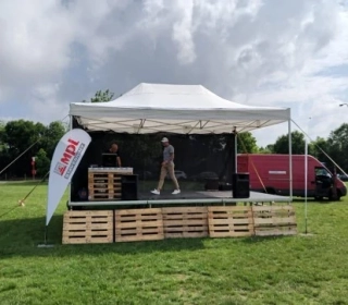 Pronájem - mobilní nůžkové zastřešení 6x4m + podium 6x4m