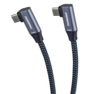 PremiumCord USB-C 2x zahnutý kabel ( USB 3.2 GEN 2x2, 5A, 100W, 20Gbit/s ) bavlněný oplet, 0,5m