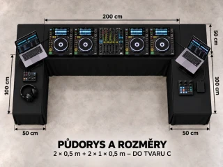 Pronájem - DJ stůl, sestava 2x0,5m + 2x1x0,5m, do tvaru C, výška max 1,2m