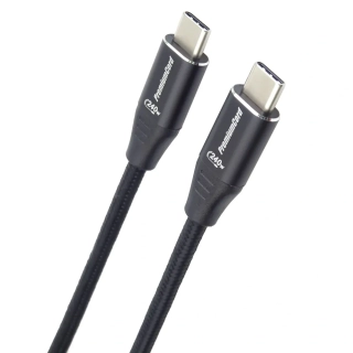 PremiumCord Kabel USB-C M/M, 5A, 240W 480Mbps černý bavlněný oplet, 2m